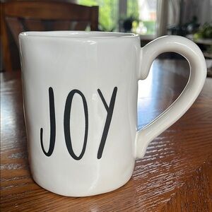 Pier 1 White and Black Ceramic Mug Joy Design